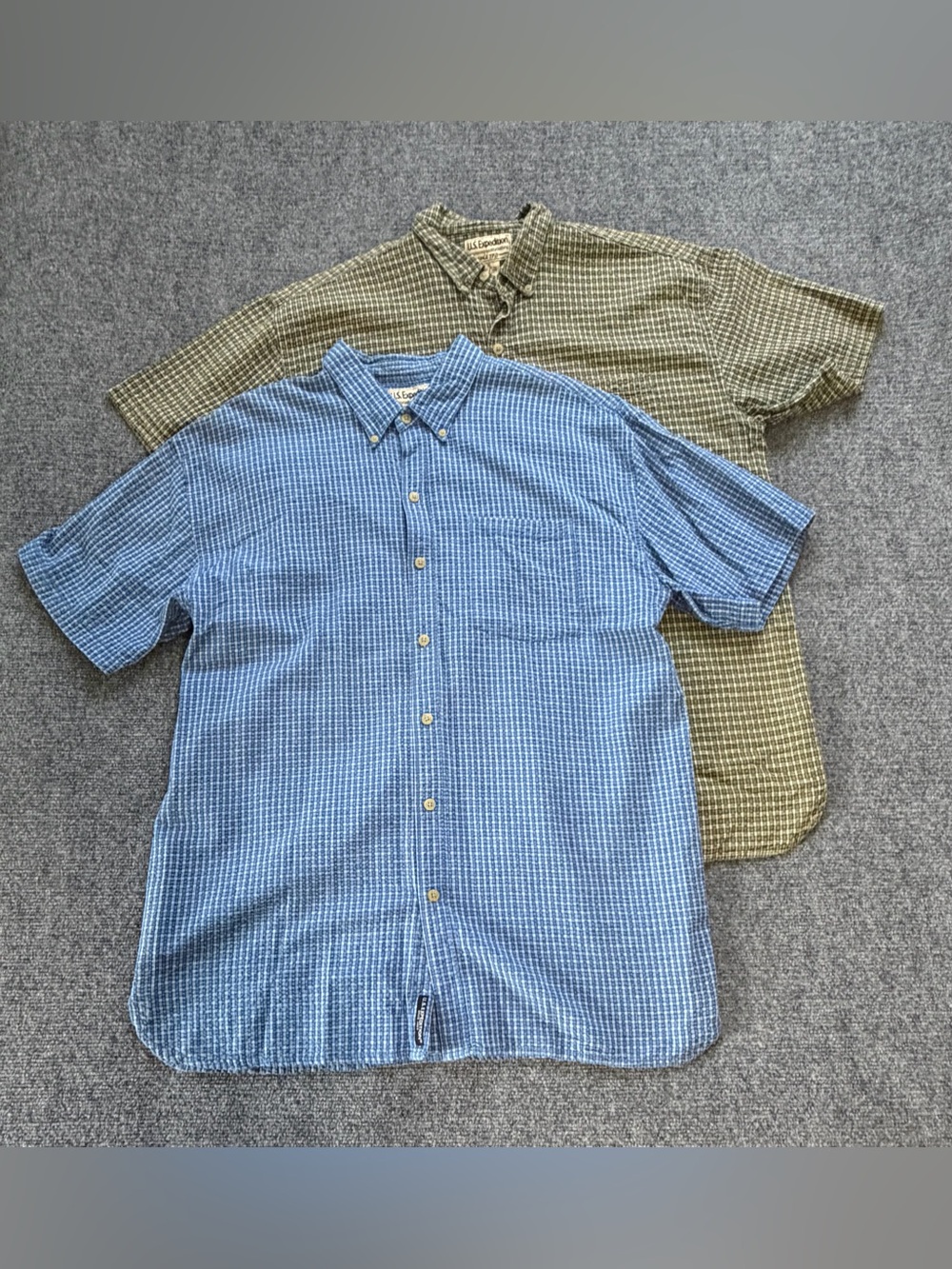 Lot 2 VTG US Expedition Button Up Camp Shirts Men XL Plaid Cotton 90s Outdoor